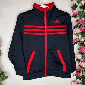 Adidas Black Red Full Zip Jacket Womens 3T Casual School Play Outdoor